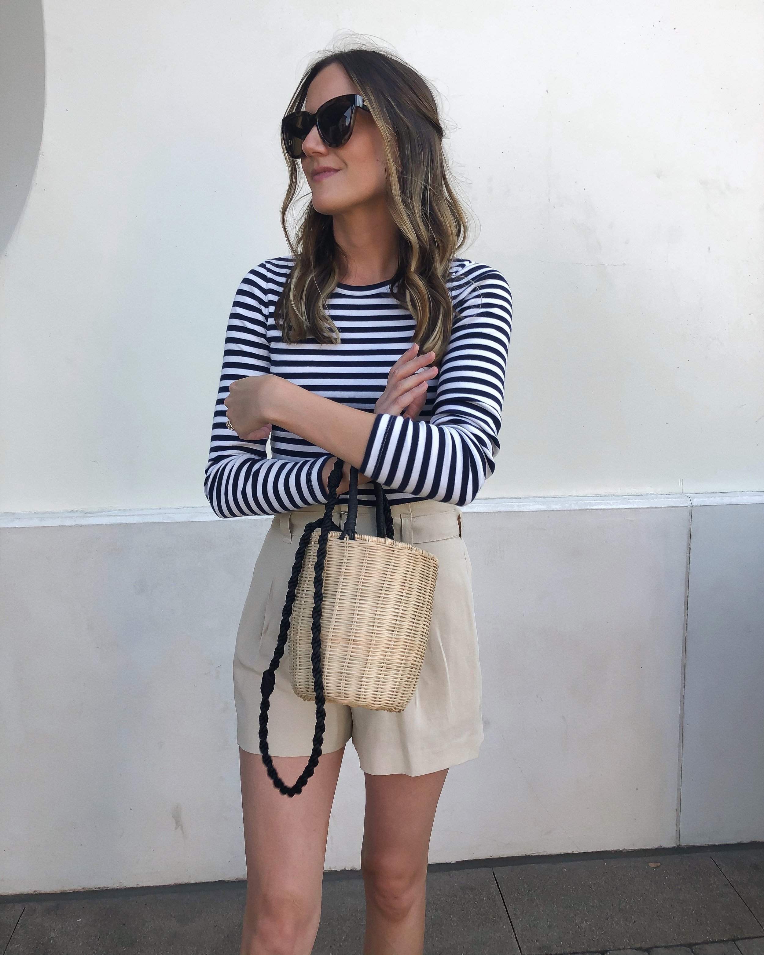 Black and white striped shorts outfit sale